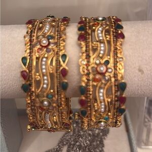 Gold-Tone Multicolor Kundan Floral Bangle Set - Women Jewelry